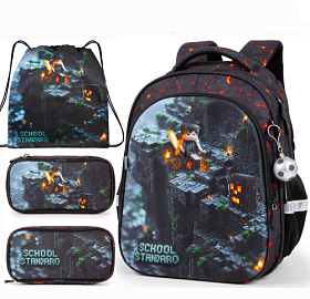 Шкільний ортопедичний рюкзак 3 в 1 для хлопчика School Standard 38х30х18 см Майнкрафт для першокласника (Full 150-44)